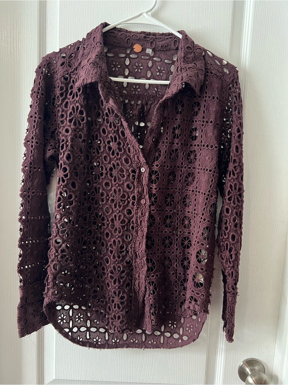 Free People Women's Crochet Lace Button-Up Shirt - Plum